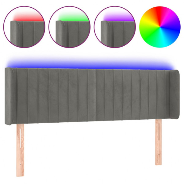 Cabeceira cama c/ luzes LED veludo 147x16x78/88 cm cinza-claro M 2