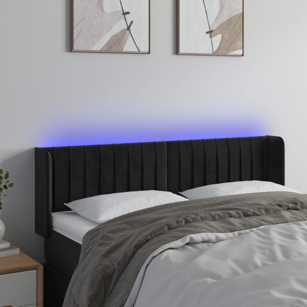Cabecero con LED de terciopelo negro 147x16x78/88 cm D