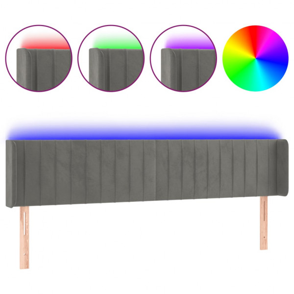 Cabecero con LED de terciopelo gris claro 203x16x78/88 cm M 2