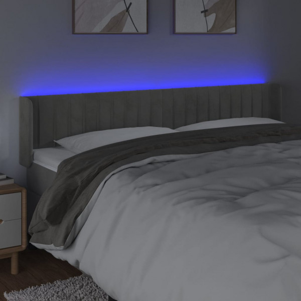 Cabeceira cama c/ luzes LED veludo 203x16x78/88 cm cinza-claro M 4