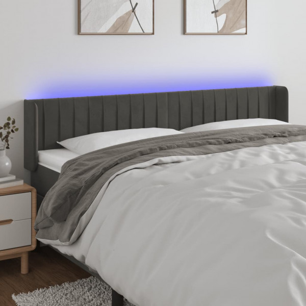 Cabecero con LED de terciopelo gris oscuro 203x16x78/88 cm D