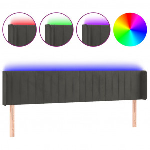 Cabeceira cama c/ luzes LED veludo 203x16x78/88cm cinza-escuro H