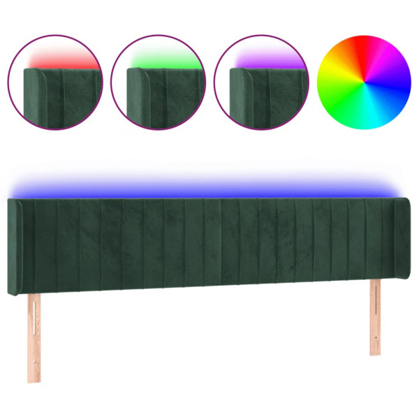 Cabeceira cama c/ luzes LED veludo 203x16x78/88 cm verde-escuro M 2
