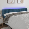 Cabeceira cama c/ luzes LED veludo 203x16x78/88 cm azul-escuro 1