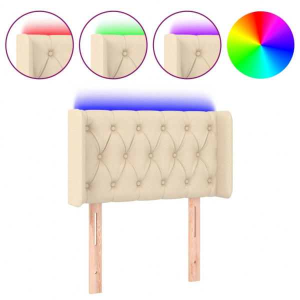 Cabecero con LED de tela crema 83x16x78/88 cm M 2