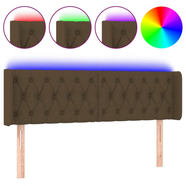 Cabecero con LED de tela marrón oscuro 147x16x78/88 cm M 2