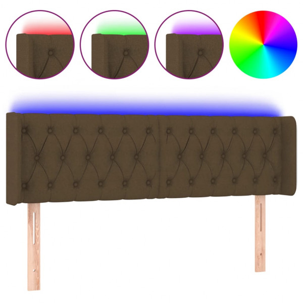 Cabeceira de cama c/ luzes LED tecido 163x16x78/88 cm castanho M 2