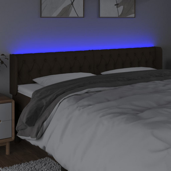Cabeceira de cama c/ luzes LED tecido 183x16x78/88 cm castanho M 4