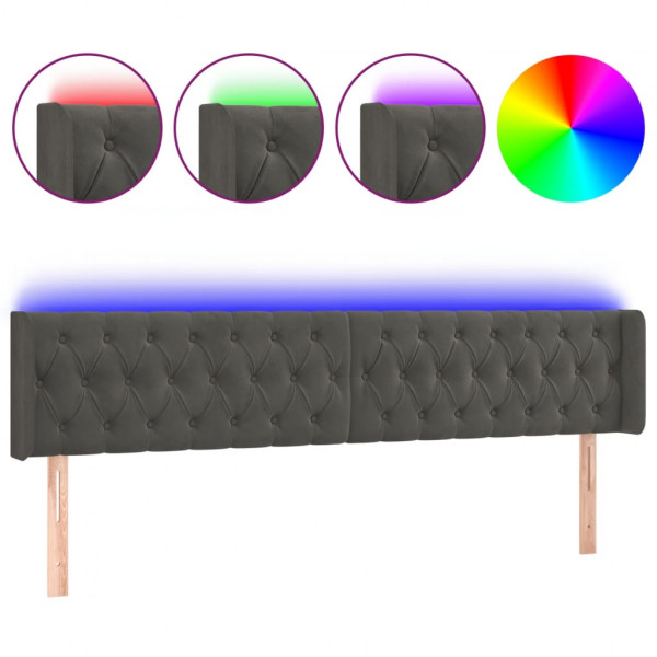 Cabeceira cama c/ luzes LED veludo 203x16x78/88cm cinza-escuro M 2