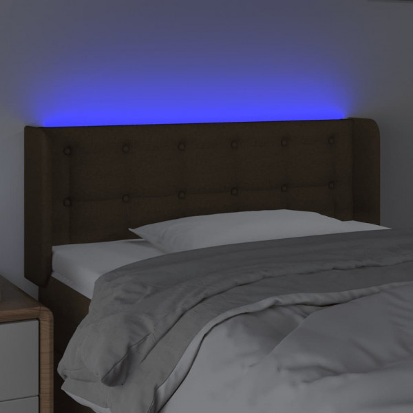 Cabeceira de cama c/ luzes LED tecido 83x16x78/88 cm castanho M 4