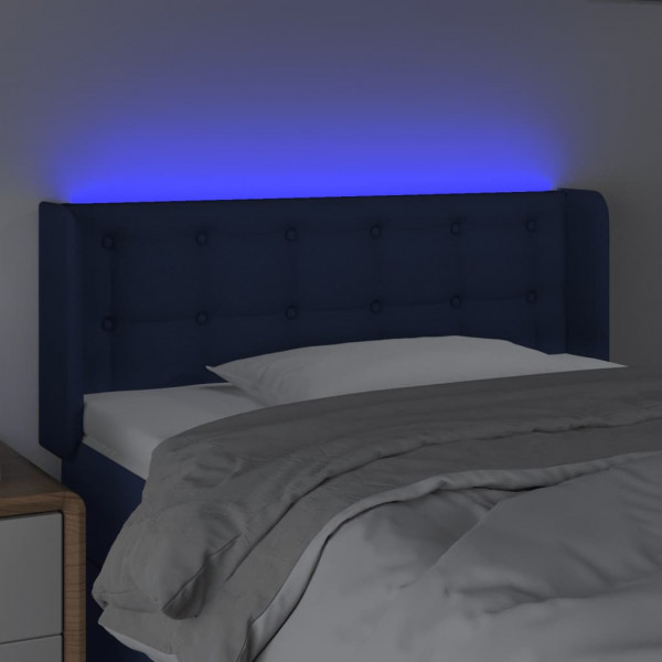 Cabeceira de cama c/ luzes LED tecido 83x16x78/88 cm azul M 4