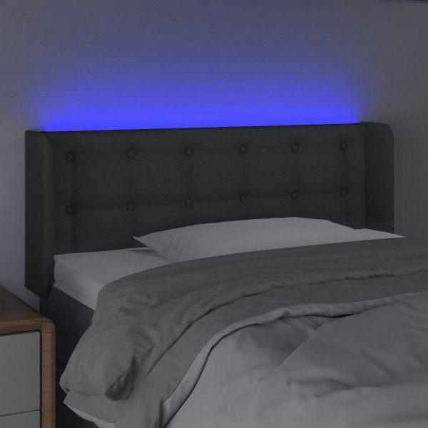 Cabeceira cama c/ luzes LED tecido 103x16x78/88cm cinza-escuro M 4