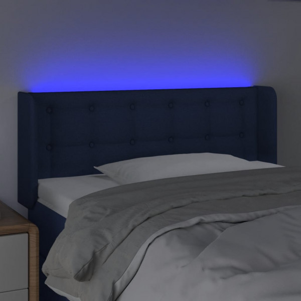 Cabeceira de cama c/ luzes LED tecido 103x16x78/88 cm azul M 4