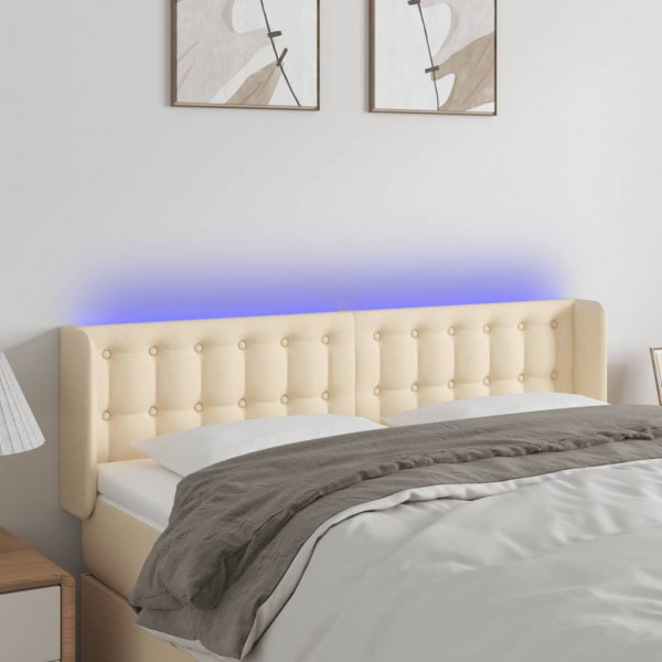 Cabecero con LED de tela crema 147x16x78/88 cm D
