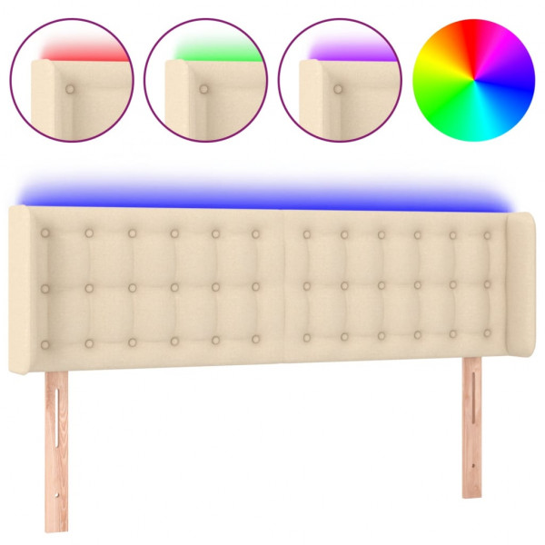 Cabecero con LED de tela crema 147x16x78/88 cm M 2