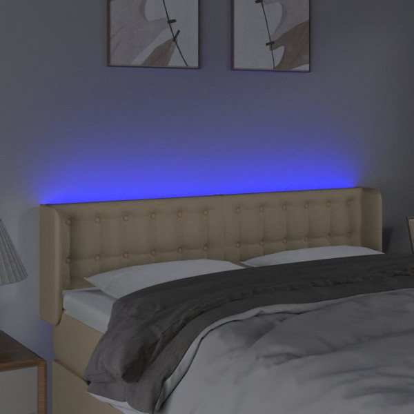 Cabeceira de cama c/ luzes LED tecido 147x16x78/88 cm cor creme M 4