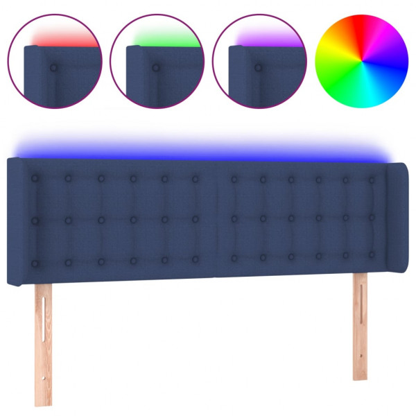 Cabeceira de cama c/ luzes LED tecido 147x16x78/88 cm azul M 2