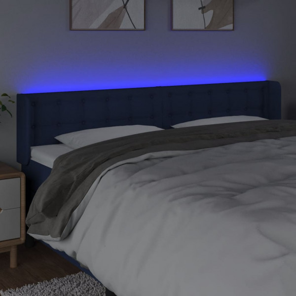 Cabeceira de cama c/ luzes LED tecido 203x16x78/88 cm azul M 4