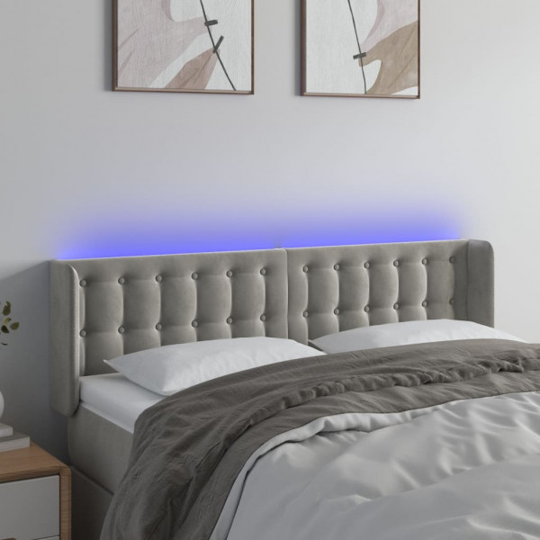 Cabecero con LED de terciopelo gris claro 147x16x78/88 cm D