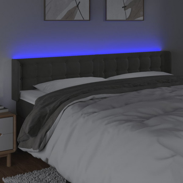 Cabeceira cama c/ luzes LED veludo 163x16x78/88cm cinza-escuro M 4