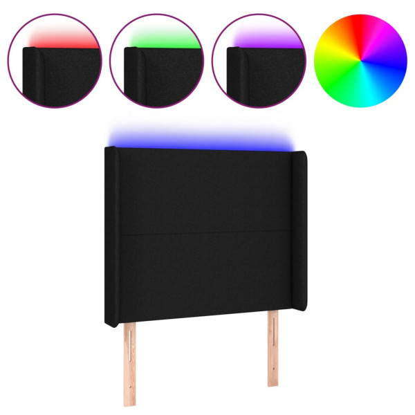 Cabecero con LED de tela negro 83x16x118/128 cm M 2
