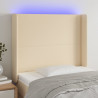 Cabeceira de cama c/ luzes LED tecido 83x16x118/128cm cor creme 1