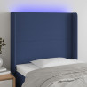 Cabeceira de cama c/ luzes LED tecido 83x16x118/128 cm azul 1