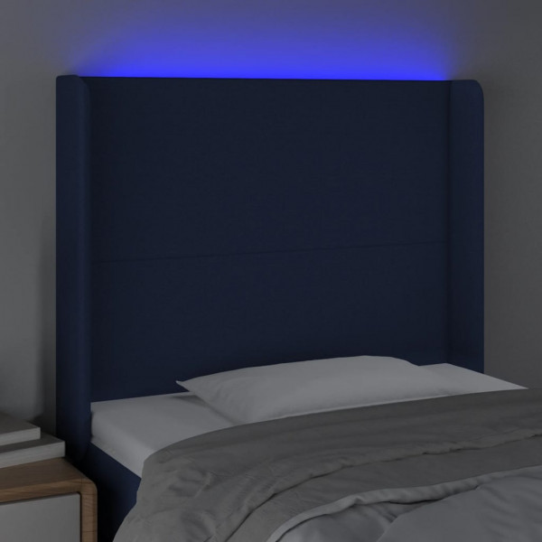 Cabeceira de cama c/ luzes LED tecido 83x16x118/128 cm azul M 4