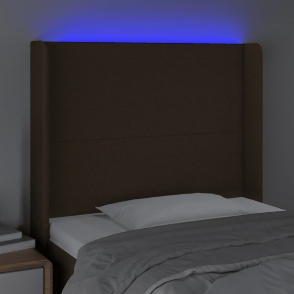 Cabeceira de cama c/ luzes LED tecido 93x16x118/128 cm castanho M 4