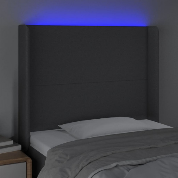 Cabeceira de cama c/ LED tecido 103x16x118/128 cm cinza-escuro M 4