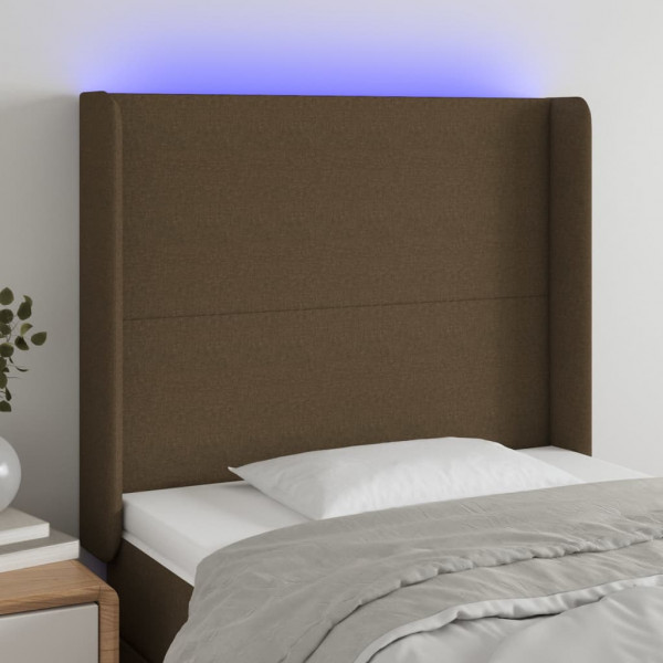 Cabecero con LED de tela marrón oscuro 103x16x118/128 cm D