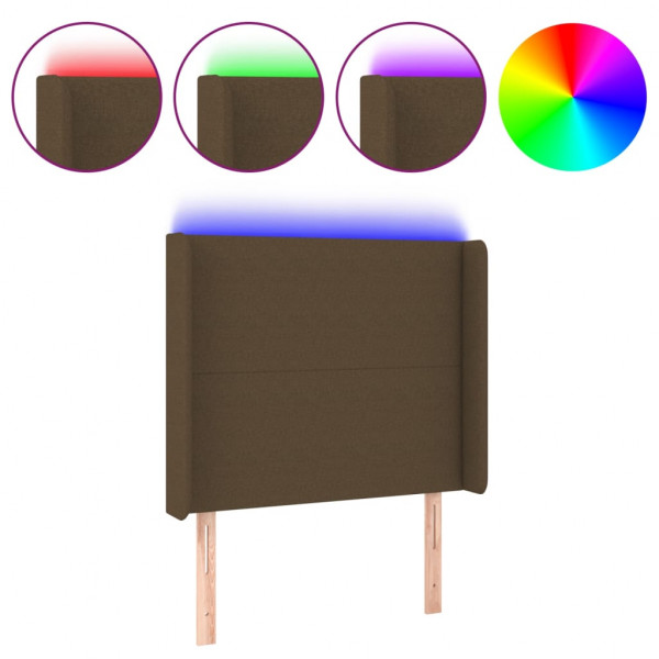 Cabecero con LED de tela marrón oscuro 103x16x118/128 cm M 2