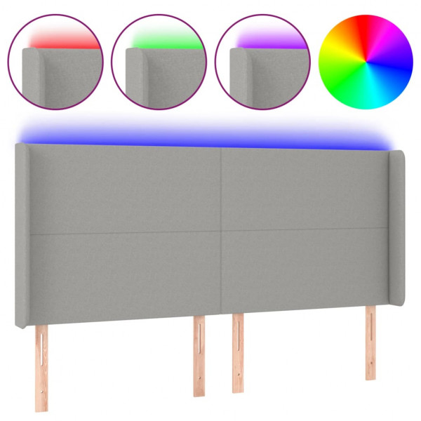 Cabeceira cama c/ luzes LED tecido 163x16x118/128cm cinza-claro M 2