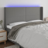 Cabeceira de cama c/ LED tecido 203x16x118/128 cm cinza-escuro 1