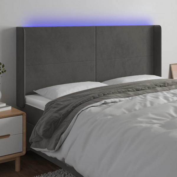 Cabecero con LED de terciopelo gris oscuro 183x16x118/128 cm D