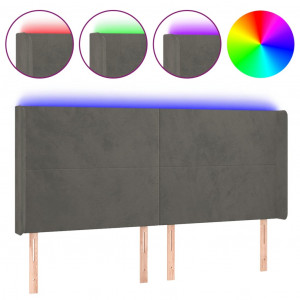 Cabecero con LED de terciopelo gris oscuro 183x16x118/128 cm H