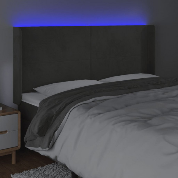 Cabecero con LED de terciopelo gris oscuro 183x16x118/128 cm M 4