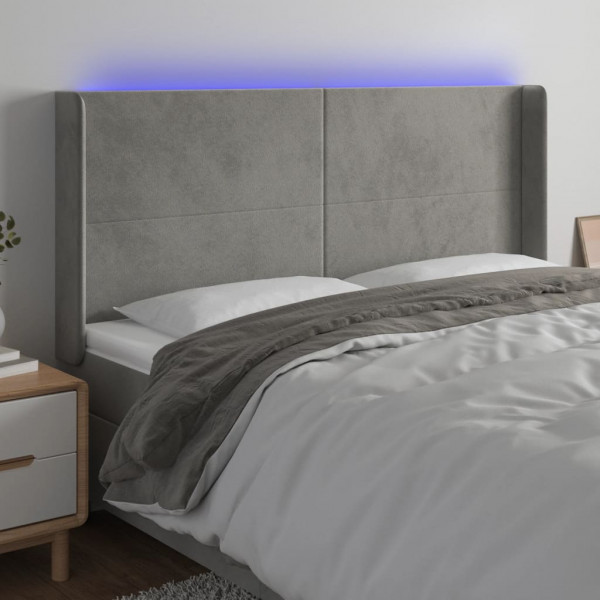 Cabecero con LED de terciopelo gris claro 203x16x118/128 cm D