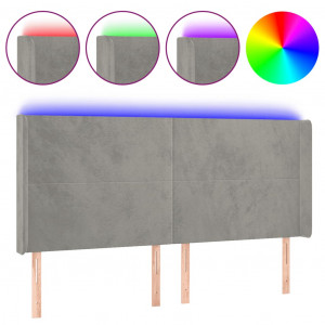 Cabecero con LED de terciopelo gris claro 203x16x118/128 cm H