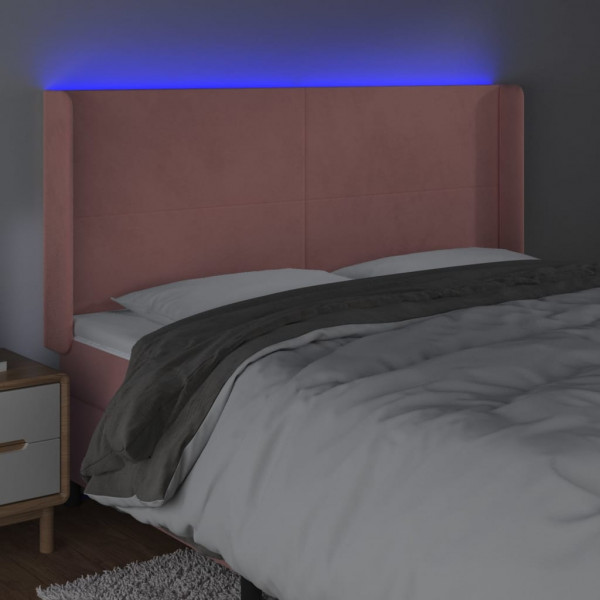 Cabeceira de cama c/ luzes LED veludo 203x16x118/128 cm rosa M 4