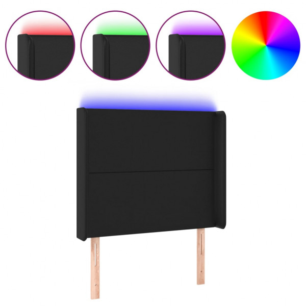 Cabeceira de cama c/ LED couro artificial 93x16x118/128cm preto M 2