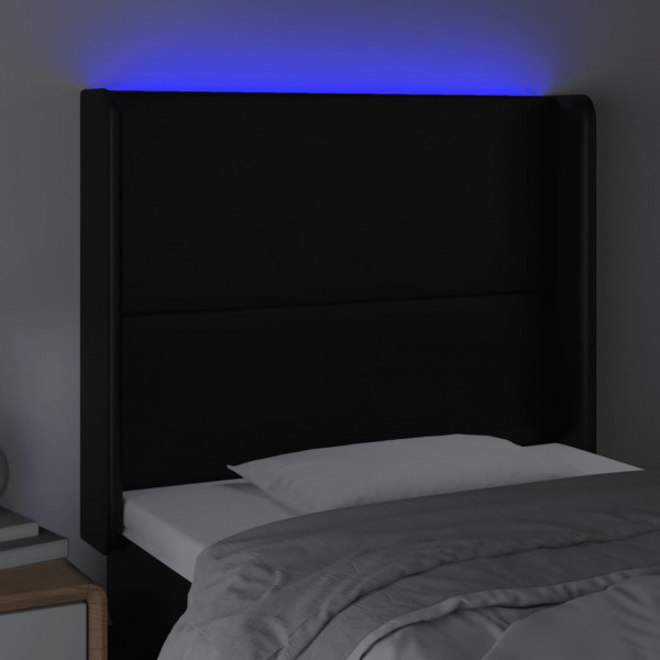 Cabeceira de cama c/ LED couro artificial 93x16x118/128cm preto M 4