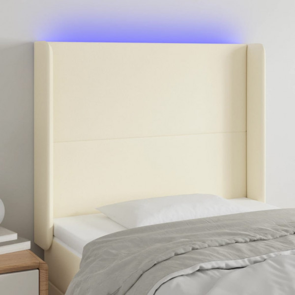 Cabecero con LED cuero sintético color crema 93x16x118/128 cm D