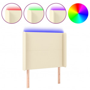Cabecero con LED cuero sintético color crema 93x16x118/128 cm H