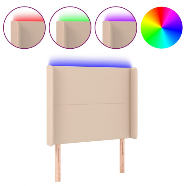 Cabeceira cama c/ LED couro artif. 103x16x118/128 cm cappuccino M 2