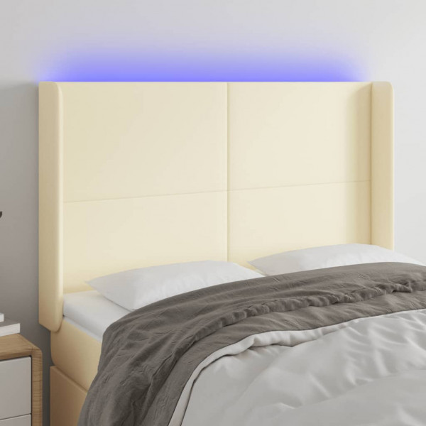 Cabecero con LED cuero sintético color crema 147x16x118/128 cm D