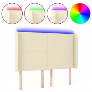 Cabeceira cama c/ LED 147x16x118/128 cm couro artificial crème H