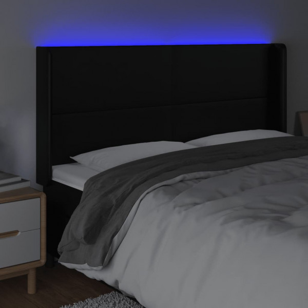 Cabeceira cama c/ LED couro artificial 163x16x118/128 cm preto M 4