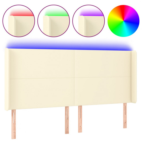 Cabecero con LED cuero sintético color crema 163x16x118/128 cm M 2