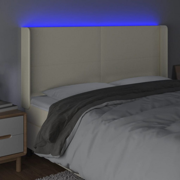 Cabeceira com LED couro sintético creme 163x16x118/128 cm M 4